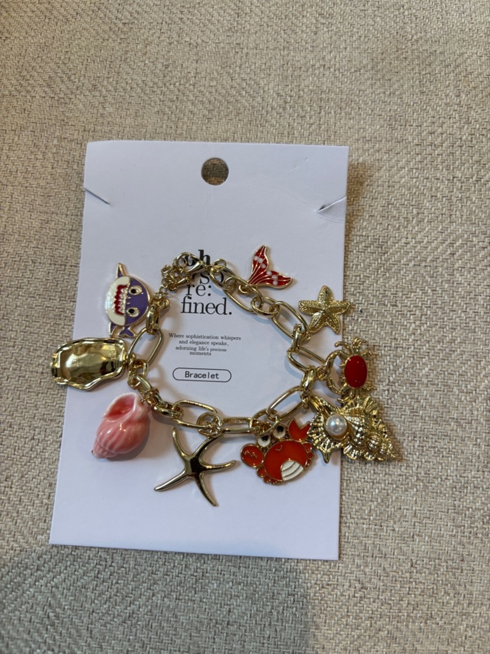 Gold Tone Red and Pink Beach Charm Bracelet